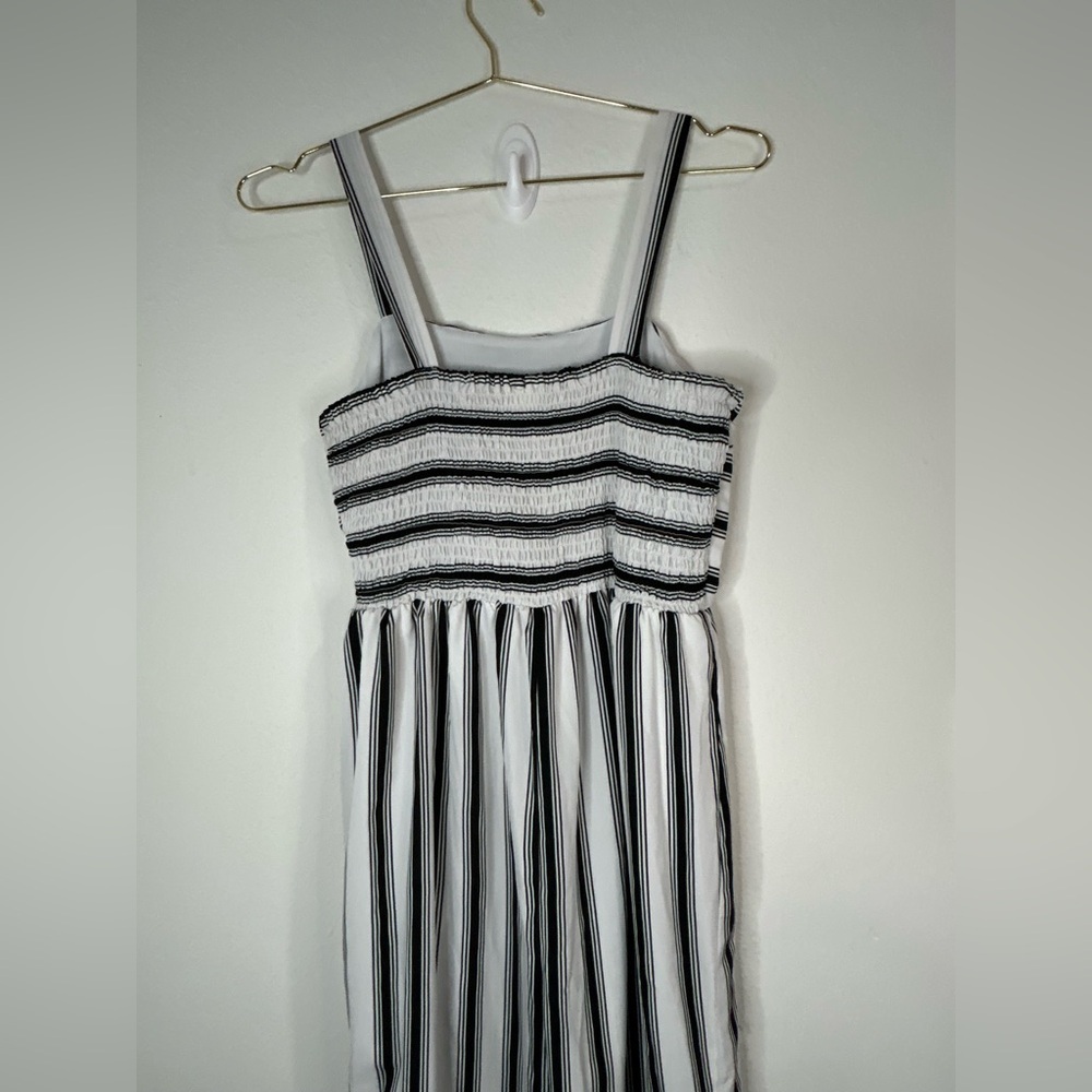 Midnight Sky Black White Striped Wide Leg Jumpsuit Sleeveless Summer One Piece L - Picture 6 of 6